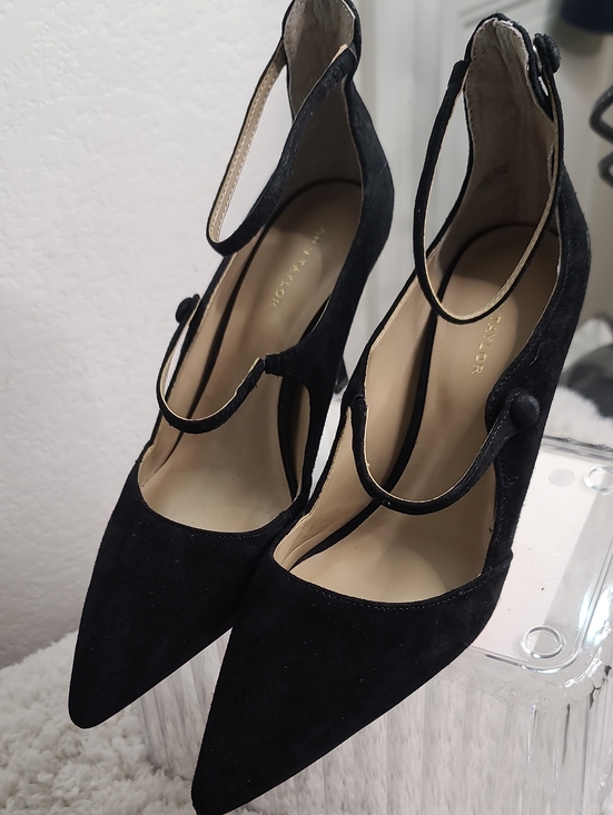 Ann Taylor Shoes - Ann Taylor Black Suede Pointed Mary-Jane Ankle-Strap Heels